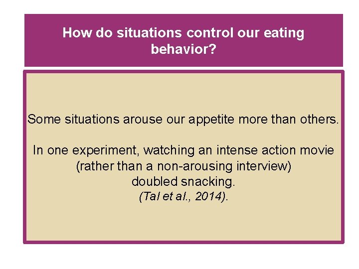 How do situations control our eating behavior? Some situations arouse our appetite more than