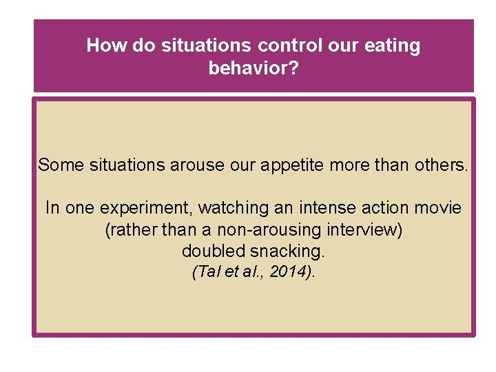 How do situations control our eating behavior? Some situations arouse our appetite more than How do situations control our eating behavior? Some situations arouse our appetite more than