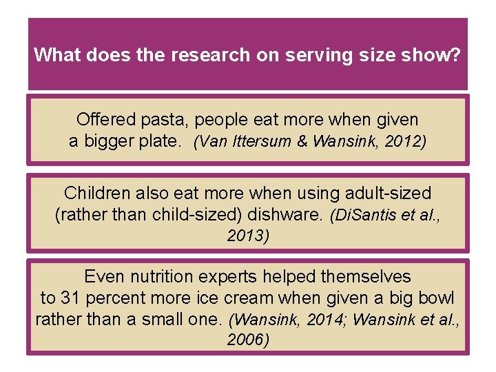 What does the research on serving size show? Offered pasta, people eat more when