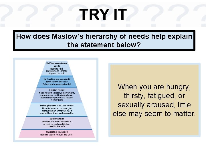 How does Maslow’s hierarchy of needs help explain the statement below? When you are