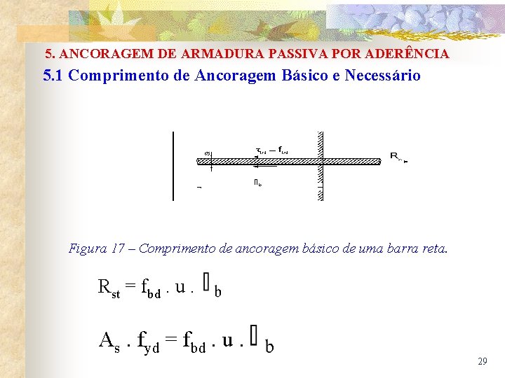 5. ANCORAGEM DE ARMADURA PASSIVA POR ADERÊNCIA 5. 1 Comprimento de Ancoragem Básico e