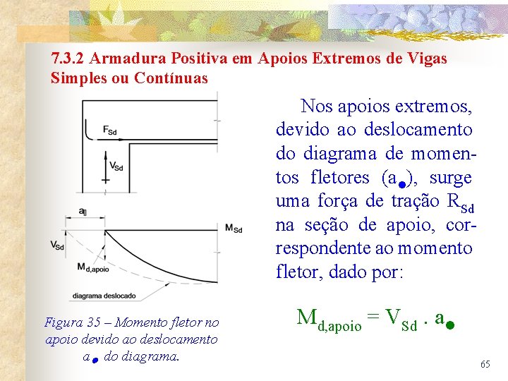 7. 3. 2 Armadura Positiva em Apoios Extremos de Vigas Simples ou Contínuas Nos