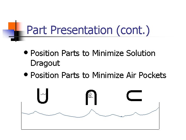 Part Presentation (cont. ) • Position Parts to Minimize Solution Dragout • Position Parts