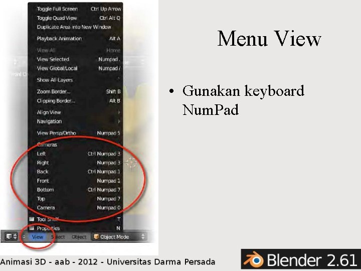 Menu View • Gunakan keyboard Num. Pad 