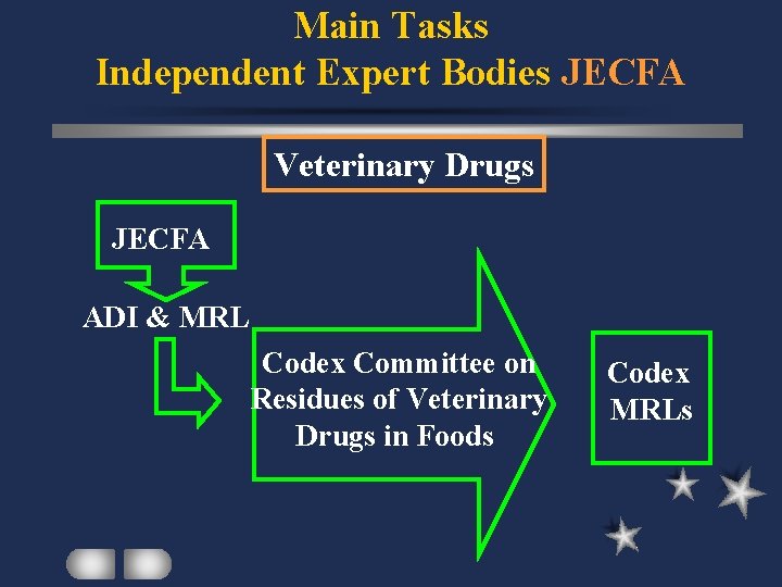 Main Tasks Independent Expert Bodies JECFA Veterinary Drugs JECFA ADI & MRL Codex Committee