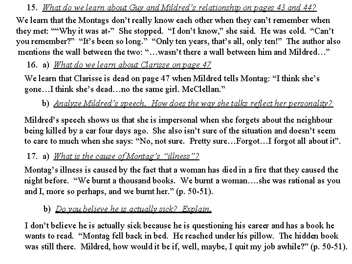 15. What do we learn about Guy and Mildred’s relationship on pages 43 and 15. What do we learn about Guy and Mildred’s relationship on pages 43 and