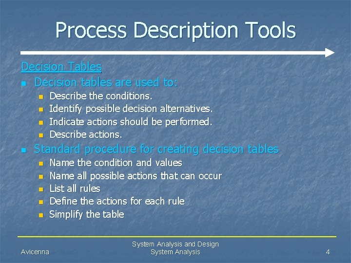 Process Description Tools Decision Tables n Decision tables are used to: n n n