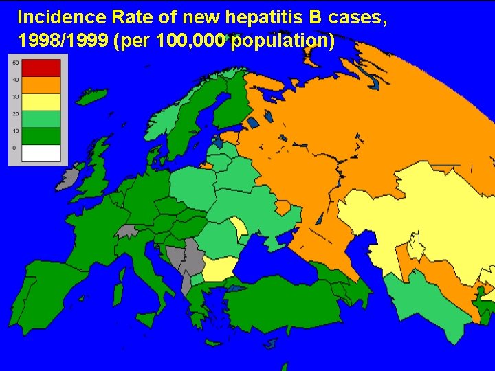 Incidence Rate of new hepatitis B cases, 1998/1999 (per 100, 000 population) 