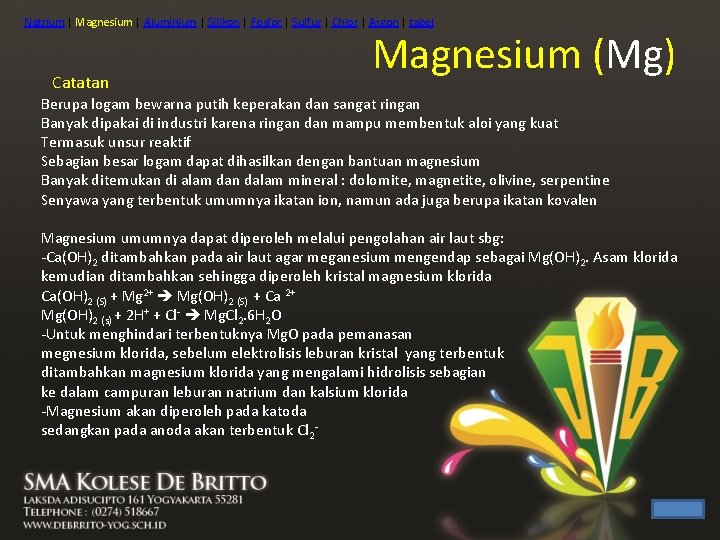 Natrium | Magnesium | Aluminium | Silikon | Fosfor | Sulfur | Chlor |