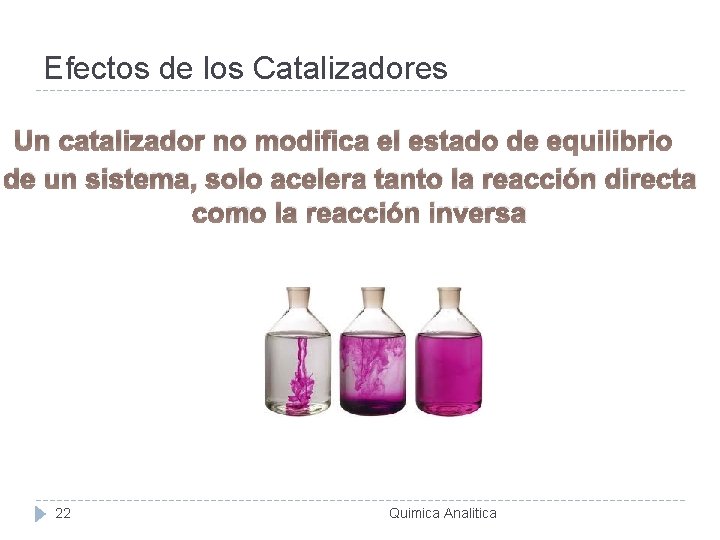 Efectos de los Catalizadores Un catalizador no modifica el estado de equilibrio de un