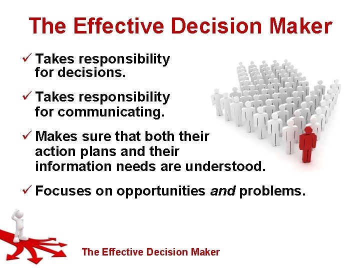 The Effective Decision Maker ü Takes responsibility for decisions. ü Takes responsibility for communicating.