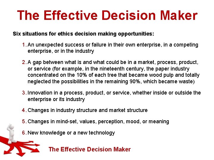 The Effective Decision Maker Six situations for ethics decision making opportunities: 1. An unexpected