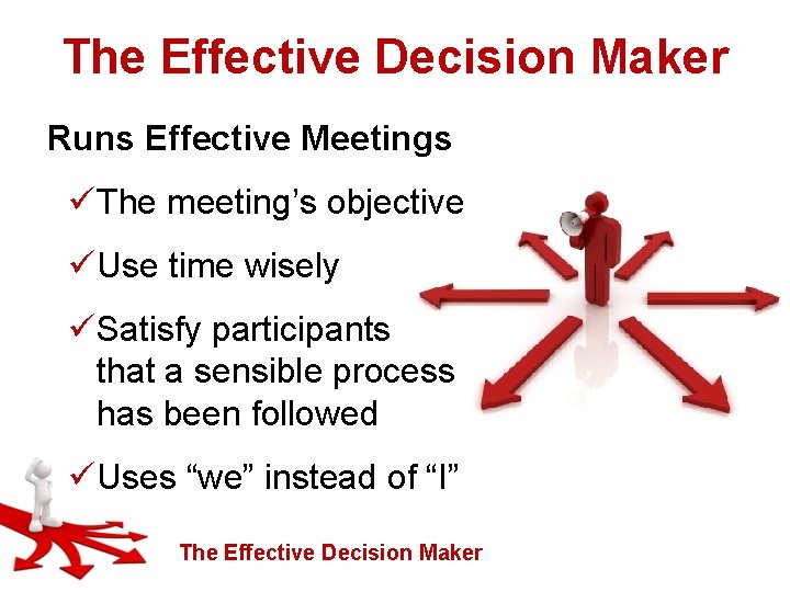 The Effective Decision Maker Runs Effective Meetings ü The meeting’s objective ü Use time