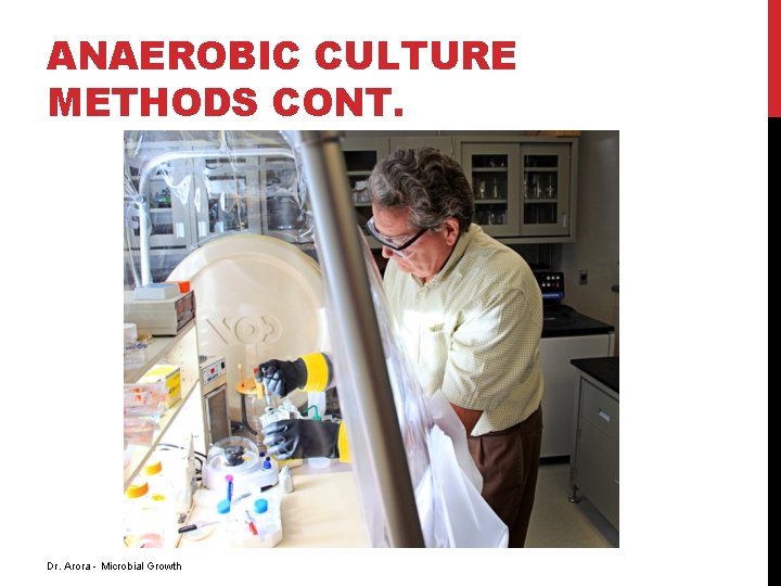 ANAEROBIC CULTURE METHODS CONT. Dr. Arora - Microbial Growth ANAEROBIC CULTURE METHODS CONT. Dr. Arora - Microbial Growth