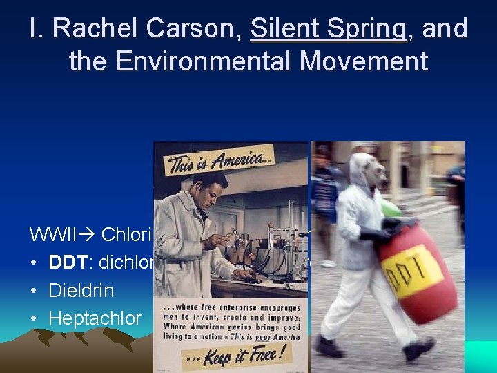 I. Rachel Carson, Silent Spring, and the Environmental Movement WWII Chlorinated Hydrocarbons • DDT: