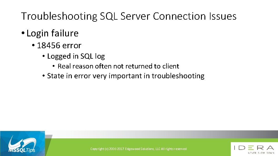 Troubleshooting SQL Server Connection Issues • Login failure • 18456 error • Logged in