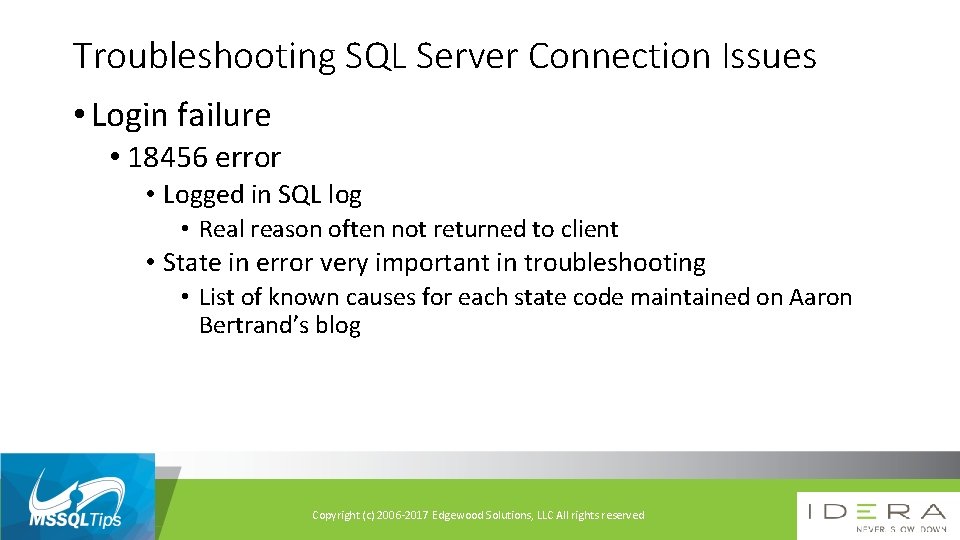 Troubleshooting SQL Server Connection Issues • Login failure • 18456 error • Logged in