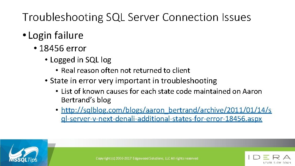 Troubleshooting SQL Server Connection Issues • Login failure • 18456 error • Logged in