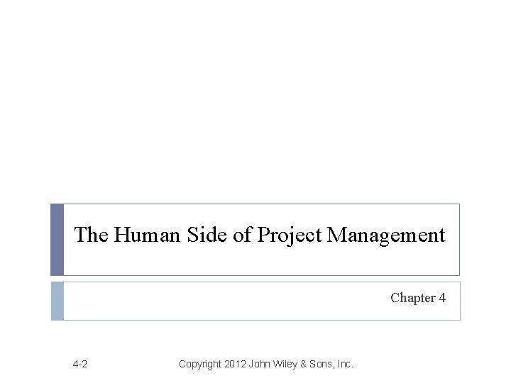 The Human Side of Project Management Chapter 4 4 -2 Copyright 2012 John Wiley