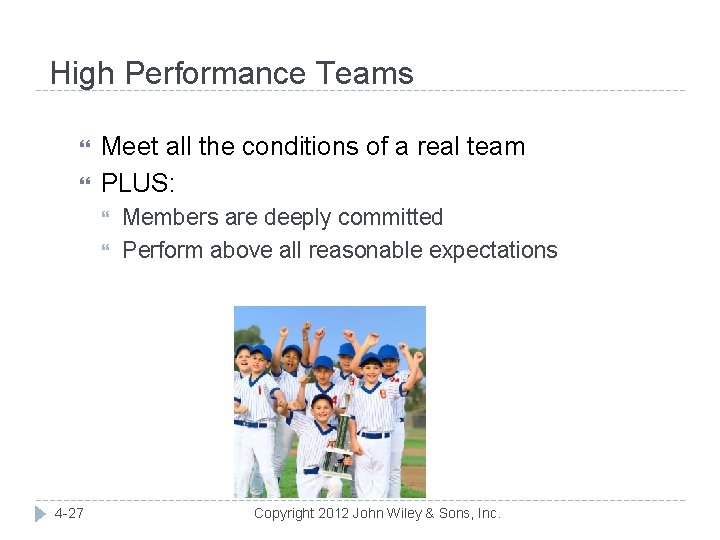 High Performance Teams Meet all the conditions of a real team PLUS: 4 -27