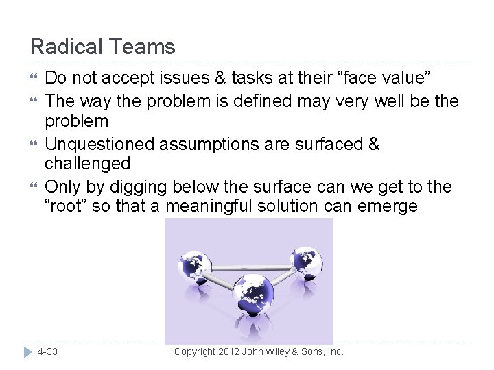 Radical Teams Do not accept issues & tasks at their “face value” The way