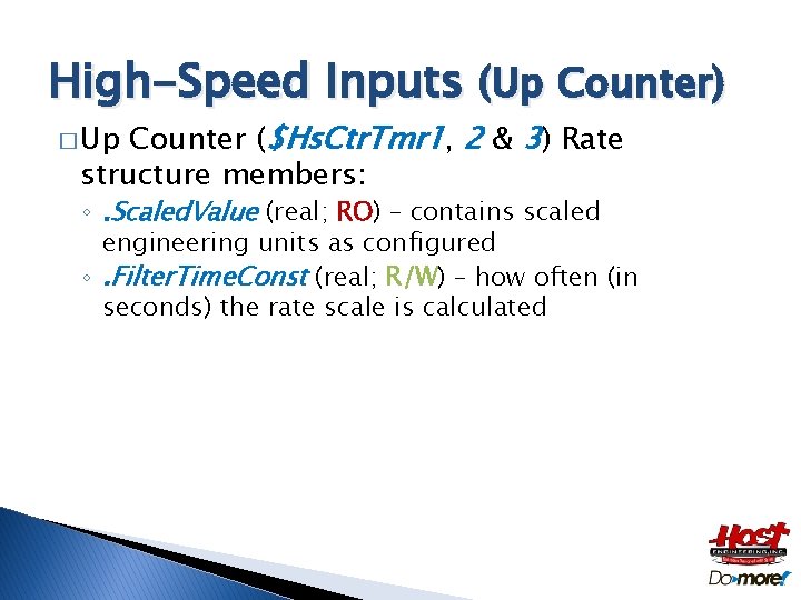 High-Speed Inputs (Up Counter) Counter ($Hs. Ctr. Tmr 1, 2 & 3) Rate structure