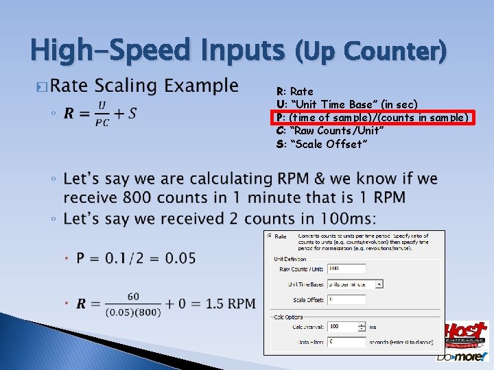 High-Speed Inputs (Up Counter) � R: Rate U: “Unit Time Base” (in sec) P:
