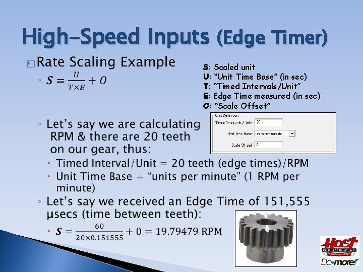 High-Speed Inputs (Edge Timer) � S: Scaled unit U: “Unit Time Base” (in sec)