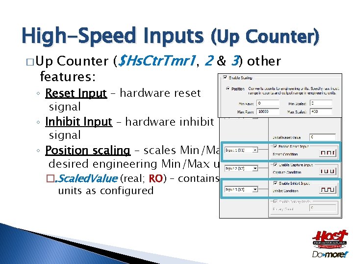 High-Speed Inputs (Up Counter) Counter ($Hs. Ctr. Tmr 1, 2 & 3) other features: