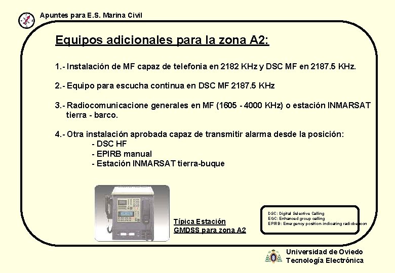 Apuntes para E. S. Marina Civil Equipos adicionales para la zona A 2: 1.