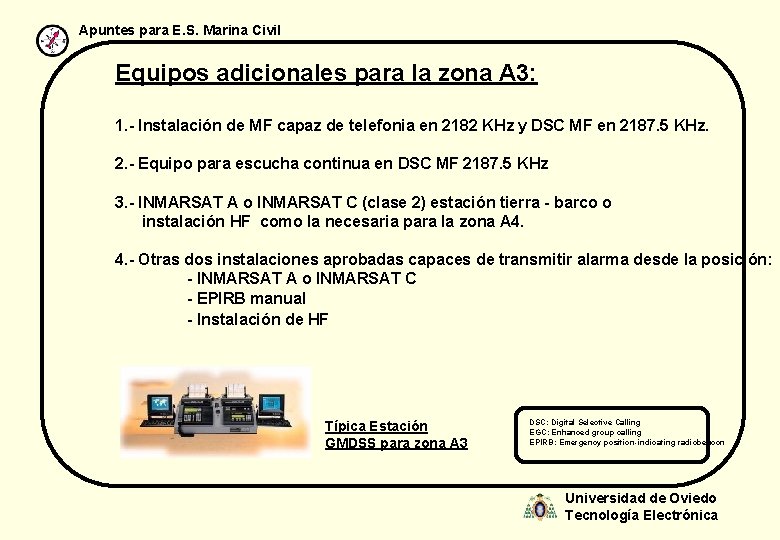 Apuntes para E. S. Marina Civil Equipos adicionales para la zona A 3: 1.