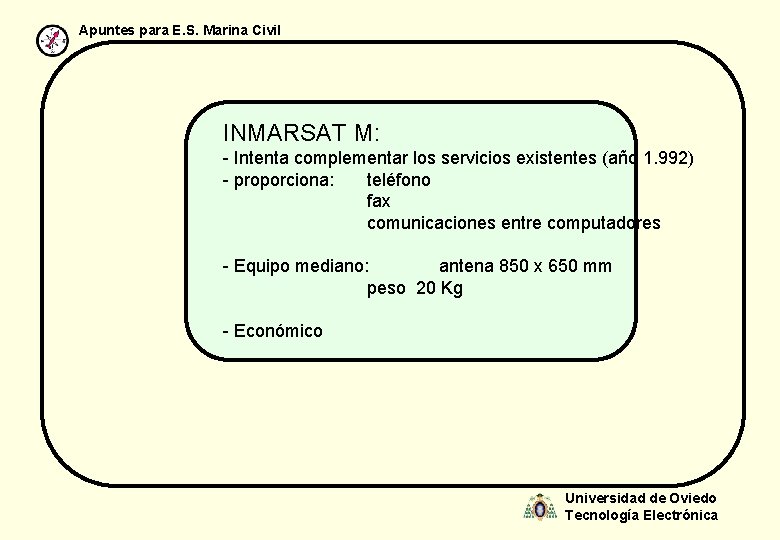 Apuntes para E. S. Marina Civil INMARSAT M: - Intenta complementar los servicios existentes