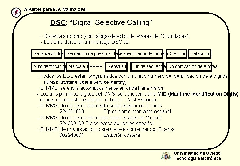 Apuntes para E. S. Marina Civil DSC: “Digital Selective Calling” - Sistema síncrono (con