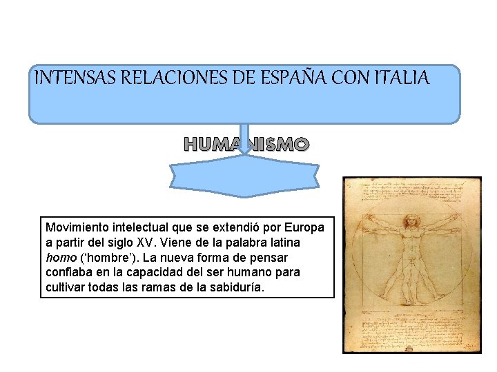 INTENSAS RELACIONES DE ESPAÑA CON ITALIA HUMANISMO Movimiento intelectual que se extendió por Europa