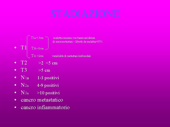 STADIAZIONE T 1 a <. 5 cm • T 1 b <1 cm T