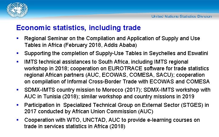 Economic statistics, including trade § Regional Seminar on the Compilation and Application of Supply