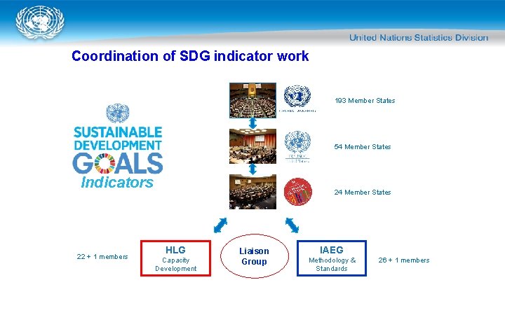 Coordination of SDG indicator work 193 Member States 54 Member States Indicators 22 +