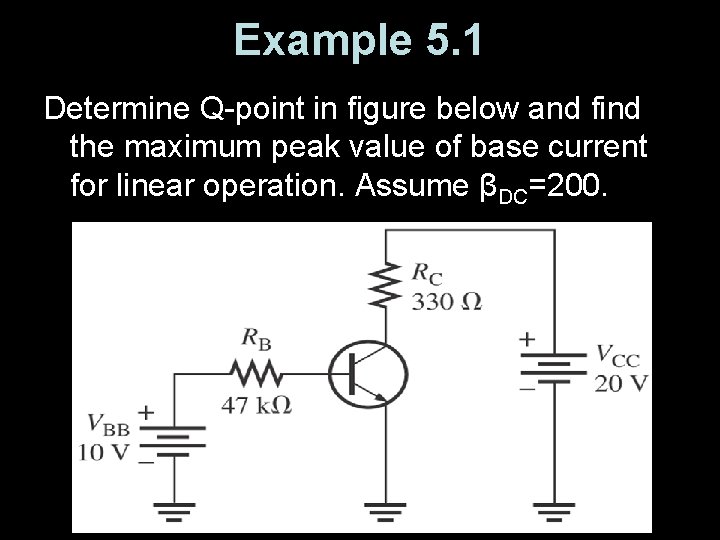 Example 5. 1 Determine Q-point in figure below and find the maximum peak value