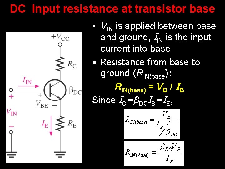 DC Input resistance at transistor base • VIN is applied between base and ground,