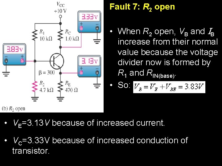 Fault 7: R 2 open • When R 2 open, VB and IB increase