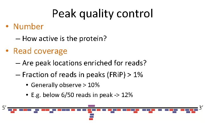  • Number Peak quality control – How active is the protein? • Read