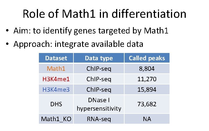 Role of Math 1 in differentiation • Aim: to identify genes targeted by Math