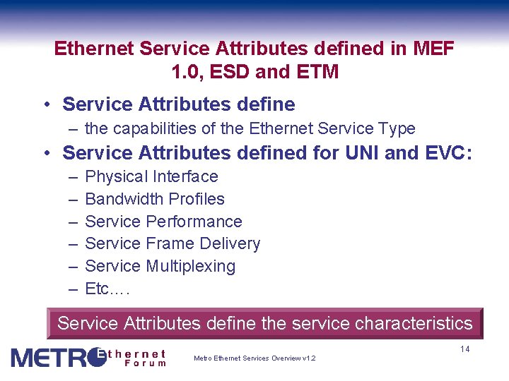 Ethernet Service Attributes defined in MEF 1. 0, ESD and ETM • Service Attributes