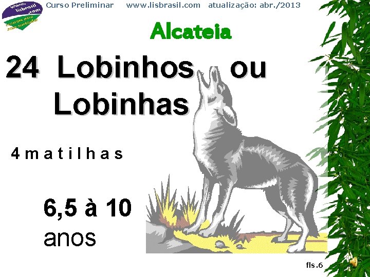 Curso Preliminar www. lisbrasil. com atualização: abr. /2013 Alcateia 24 Lobinhos Lobinhas ou 4