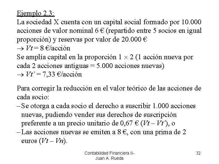 Ejemplo 2. 3: La sociedad X cuenta con un capital social formado por 10.