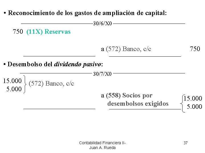  • Reconocimiento de los gastos de ampliación de capital: 30/6/X 0 750 (11