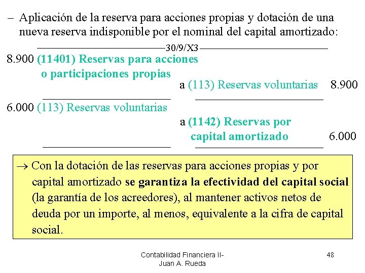 – Aplicación de la reserva para acciones propias y dotación de una nueva reserva