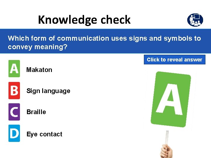 Knowledge check Which form of communication uses signs and symbols to convey meaning? Click