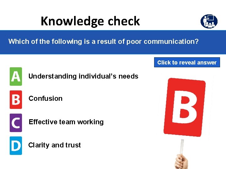 Knowledge check Which of the following is a result of poor communication? Click to