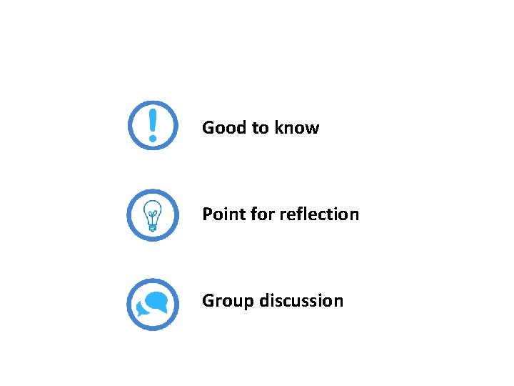 Good to know Point for reflection Group discussion 